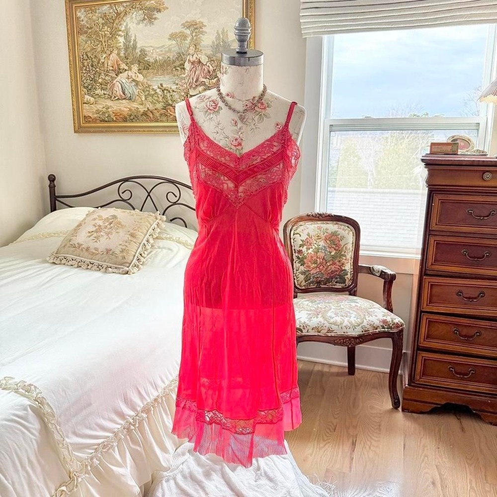 70s red lace slip dress